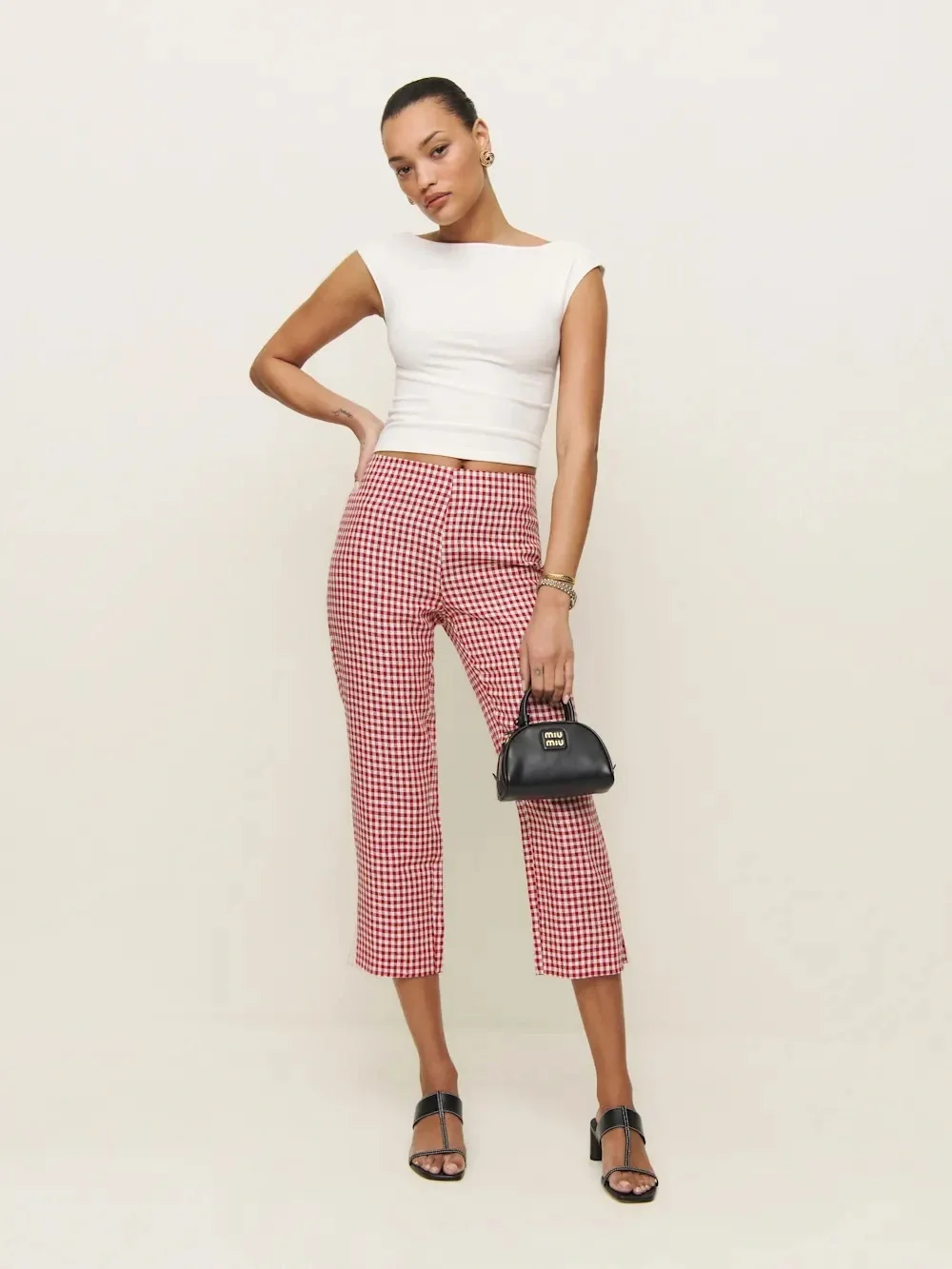 Petra Linen Low-rise Pedal Pusher Pant - Red Gingham
